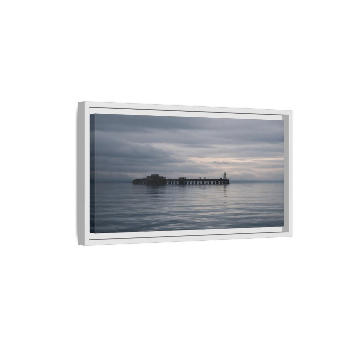 Landscape Nature Pier Gray Seascape - Framed Canvas Wall Art Print - YesArtYes