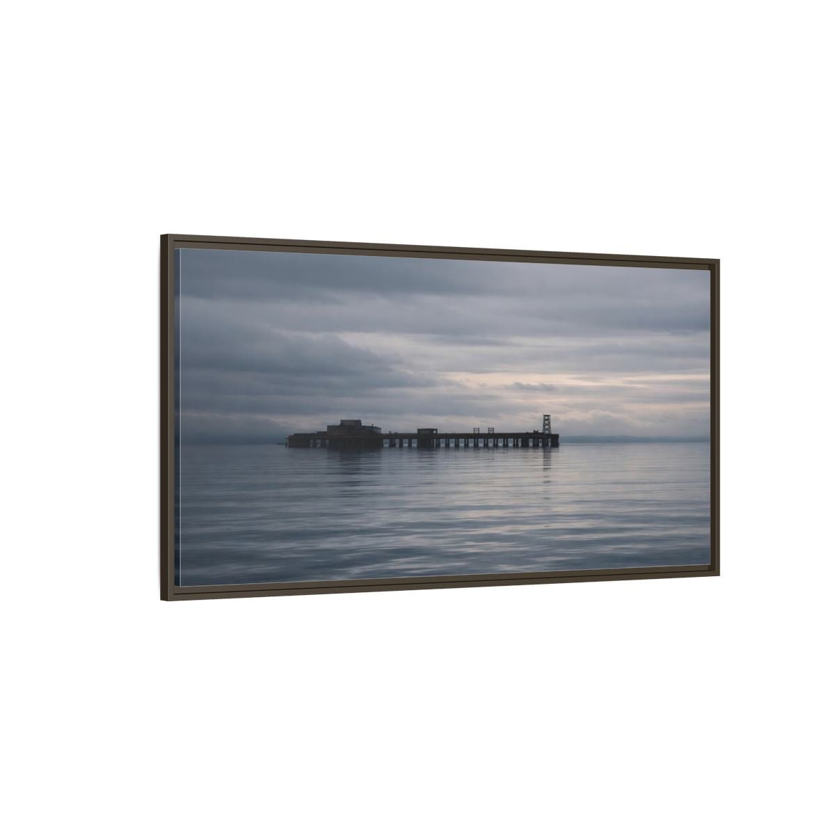 Landscape Nature Pier Gray Seascape - Framed Canvas Wall Art Print - YesArtYes