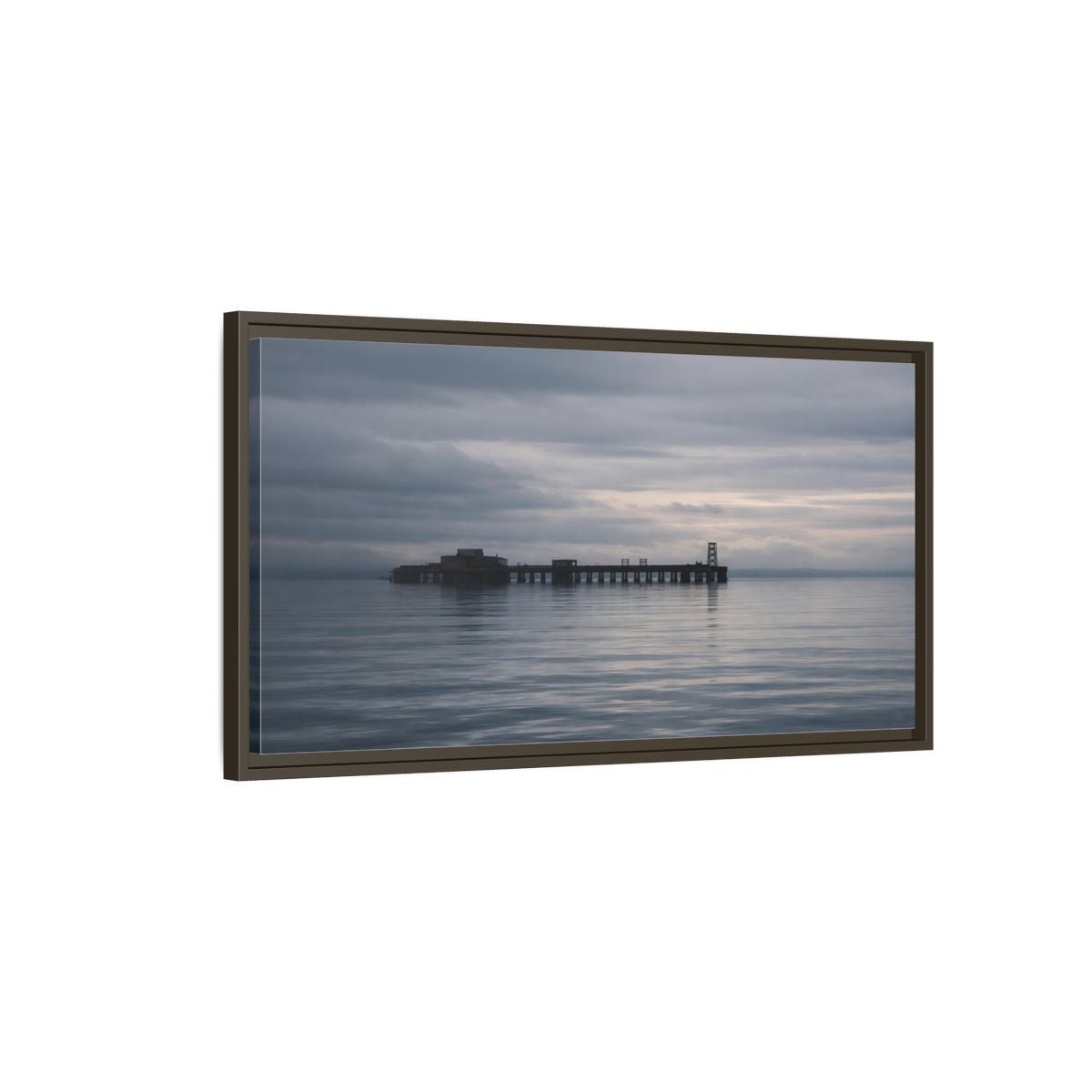 Landscape Nature Pier Gray Seascape - Framed Canvas Wall Art Print - YesArtYes