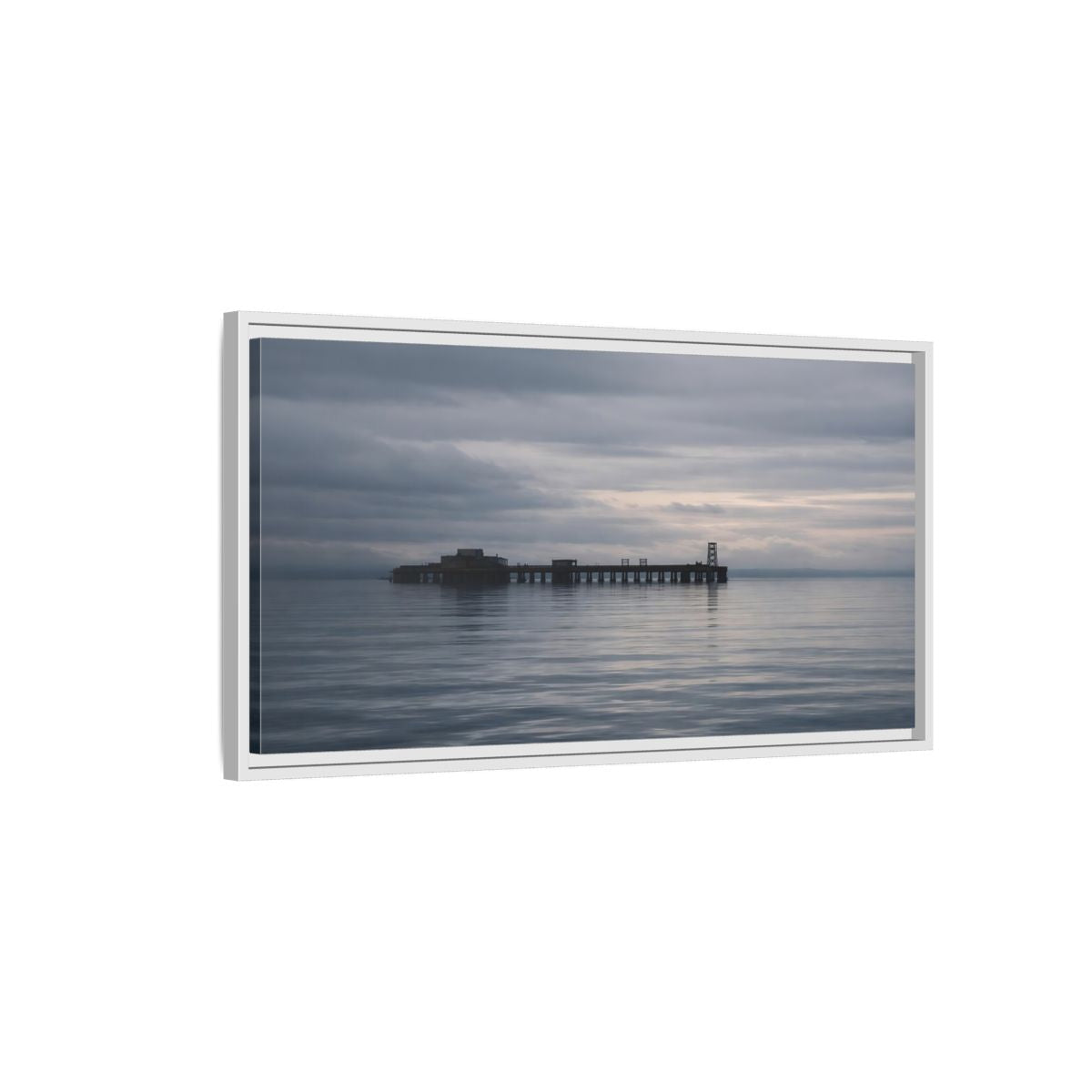 Landscape Nature Pier Gray Seascape - Framed Canvas Wall Art Print - YesArtYes