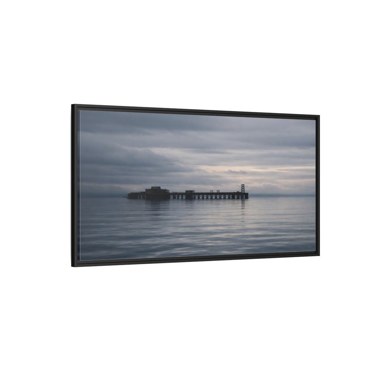 Landscape Nature Pier Gray Seascape - Framed Canvas Wall Art Print - YesArtYes