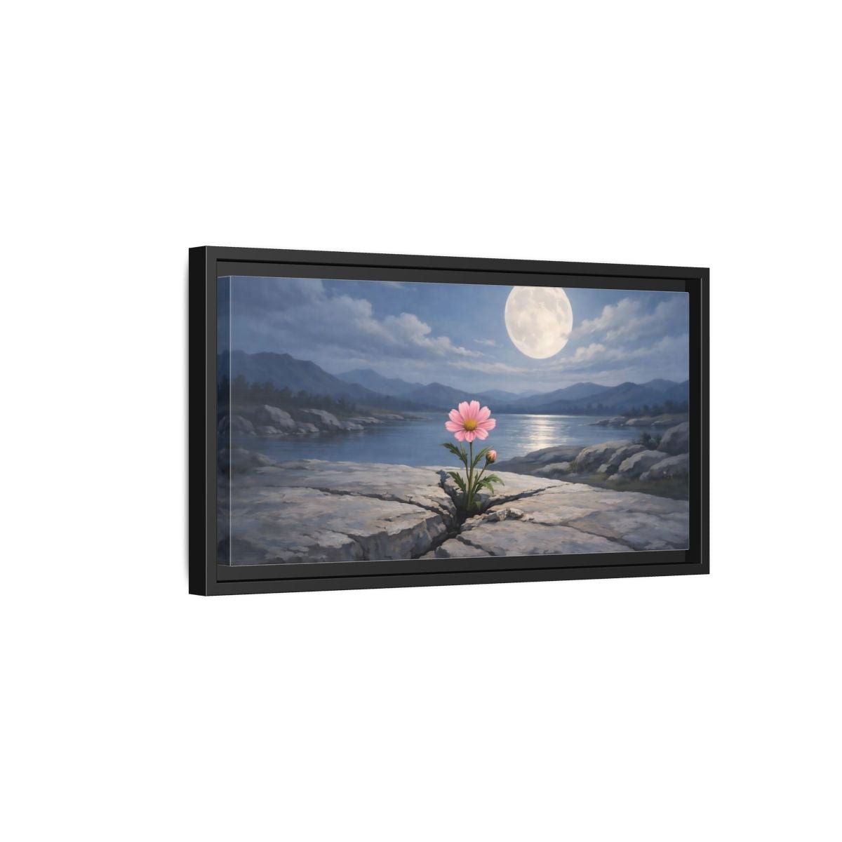 Landscape Nature Pink Flower Moon - Framed Canvas Wall Art Print - YesArtYes