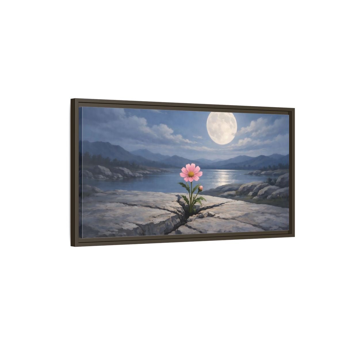 Landscape Nature Pink Flower Moon - Framed Canvas Wall Art Print - YesArtYes