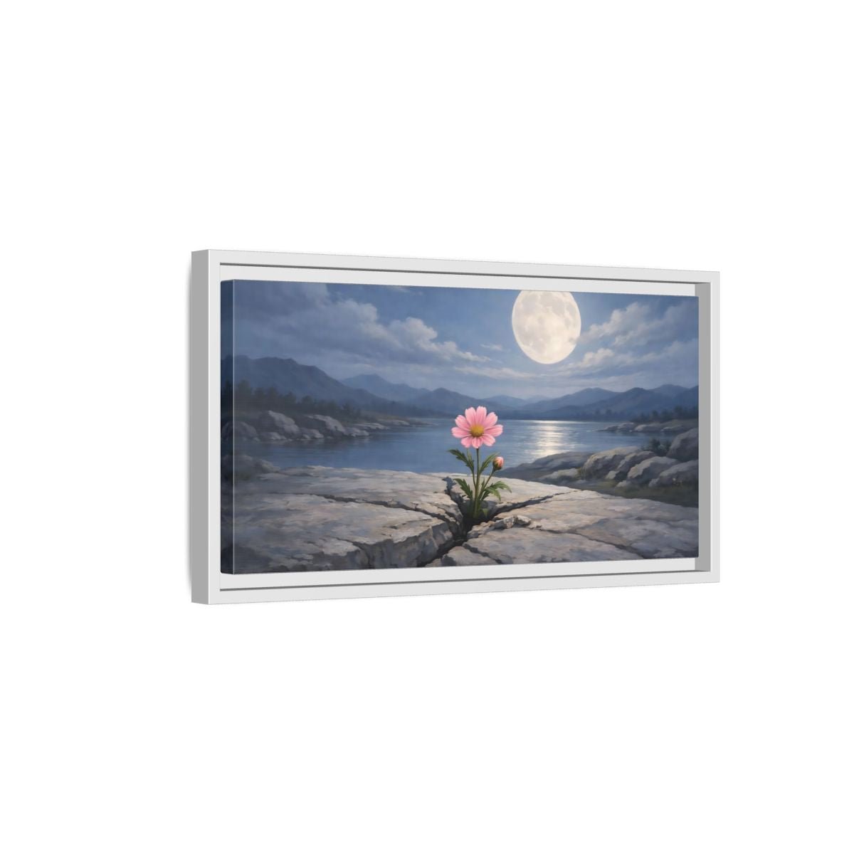 Landscape Nature Pink Flower Moon - Framed Canvas Wall Art Print - YesArtYes