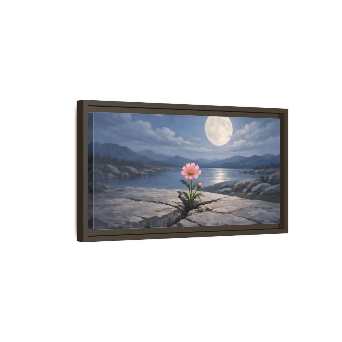 Landscape Nature Pink Flower Moon - Framed Canvas Wall Art Print - YesArtYes