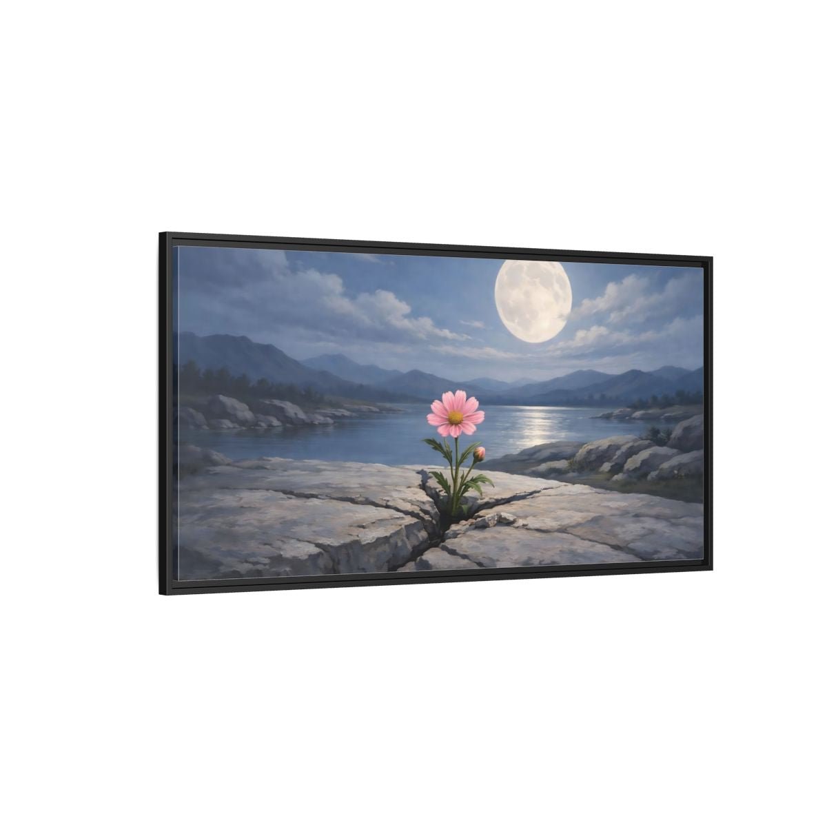 Landscape Nature Pink Flower Moon - Framed Canvas Wall Art Print - YesArtYes