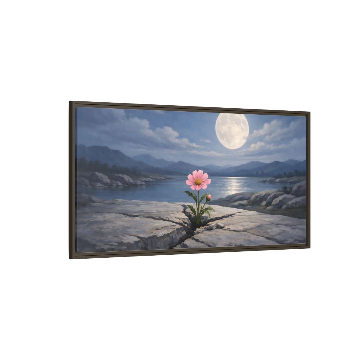 Landscape Nature Pink Flower Moon - Framed Canvas Wall Art Print - YesArtYes