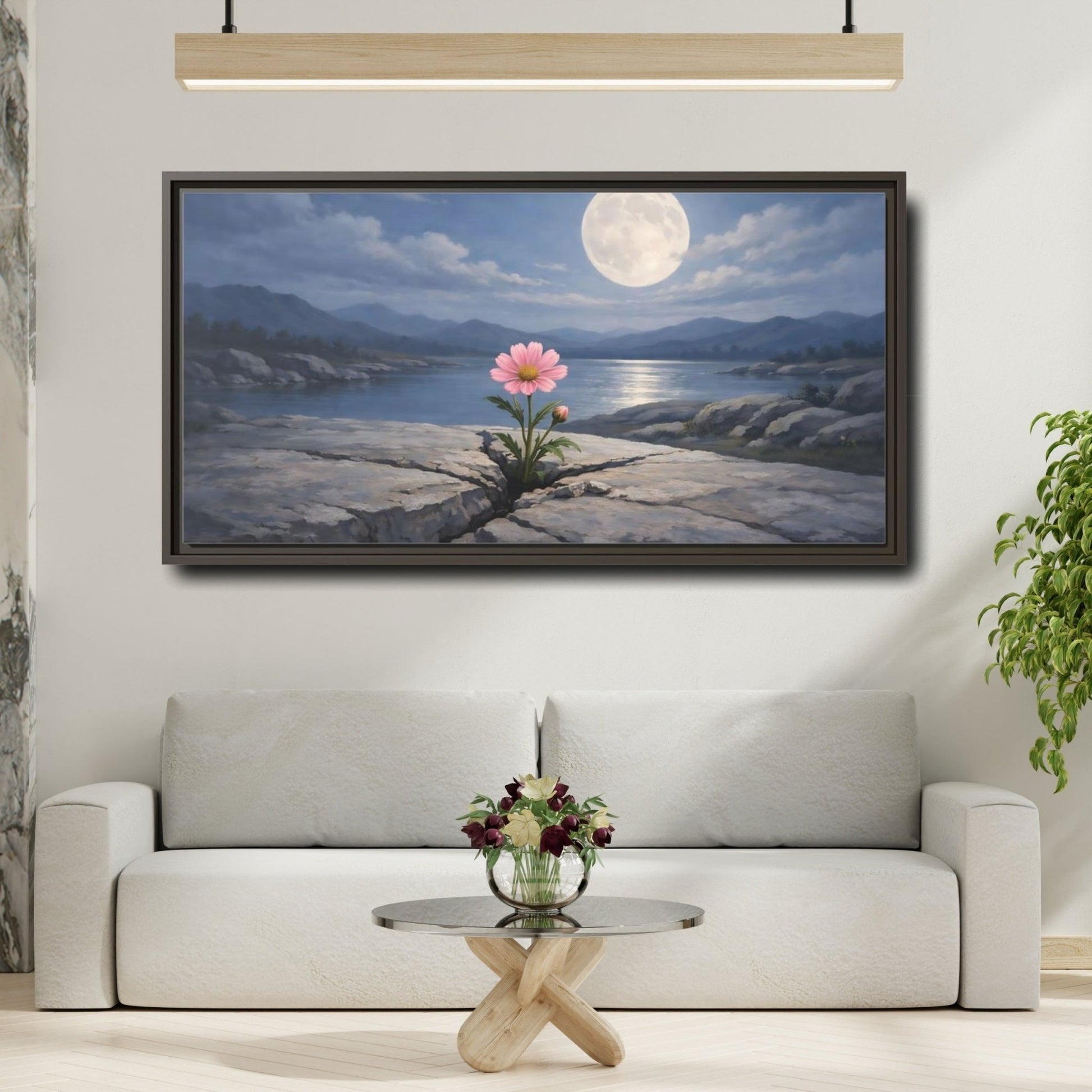 Landscape Nature Pink Flower Moon - Framed Canvas Wall Art Print - YesArtYes