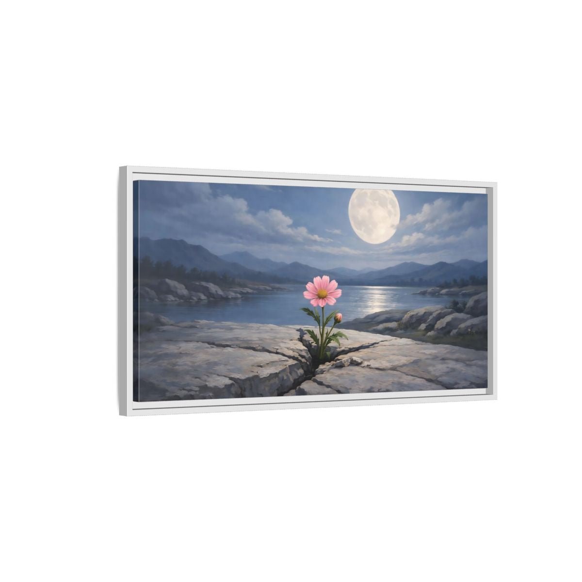 Landscape Nature Pink Flower Moon - Framed Canvas Wall Art Print - YesArtYes