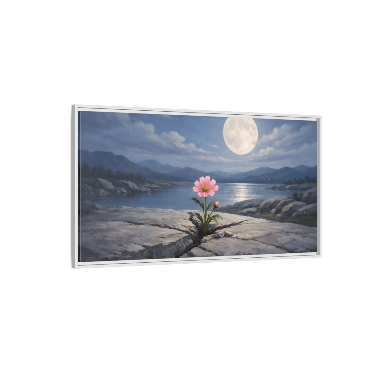 Landscape Nature Pink Flower Moon - Framed Canvas Wall Art Print - YesArtYes
