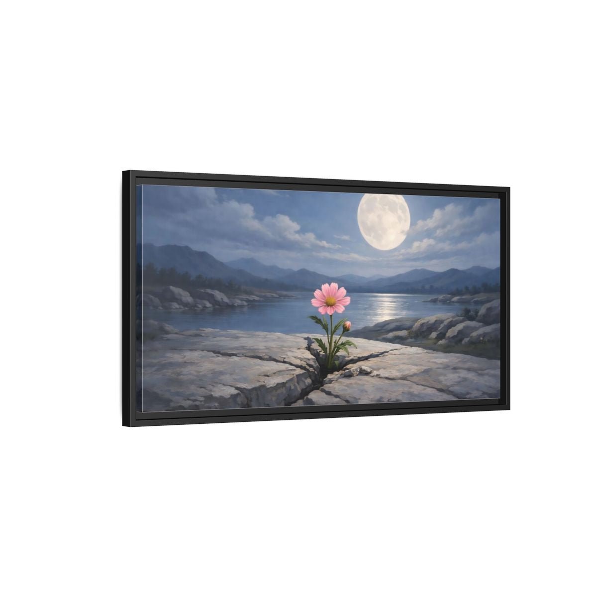 Landscape Nature Pink Flower Moon - Framed Canvas Wall Art Print - YesArtYes