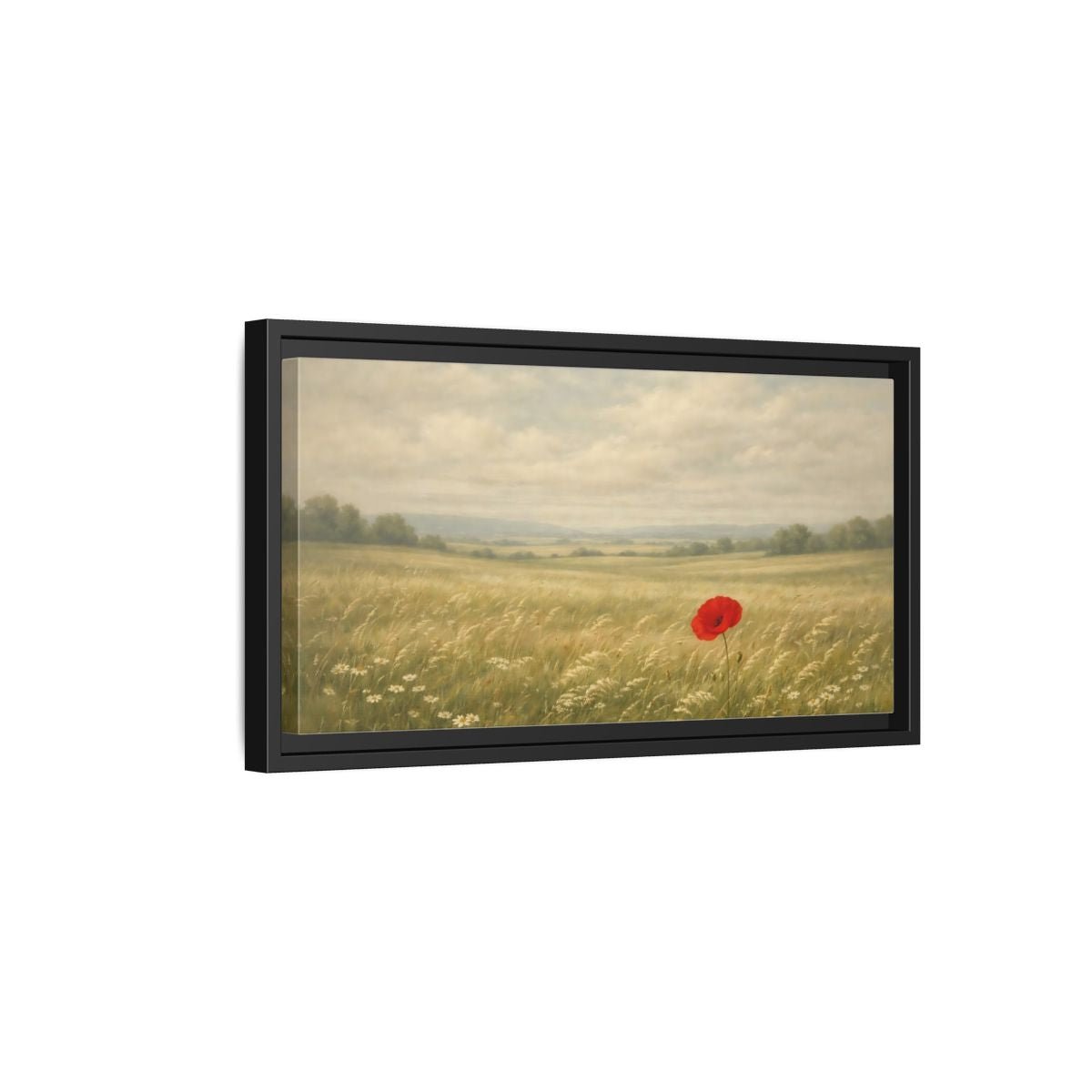 Landscape Nature Poppy Red Field - Framed Canvas Wall Art Print - YesArtYes