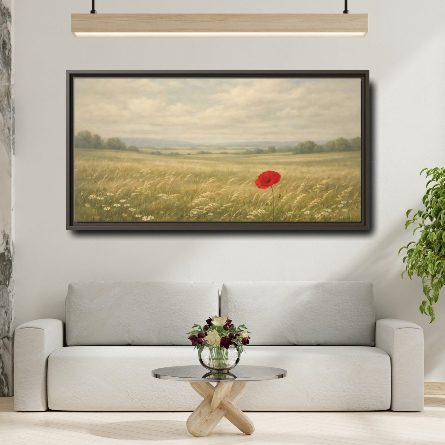 Landscape Nature Poppy Red Field - Framed Canvas Wall Art Print - YesArtYes