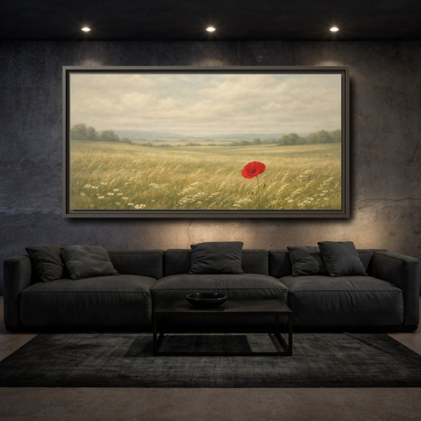 Landscape Nature Poppy Red Field - Framed Canvas Wall Art Print - YesArtYes