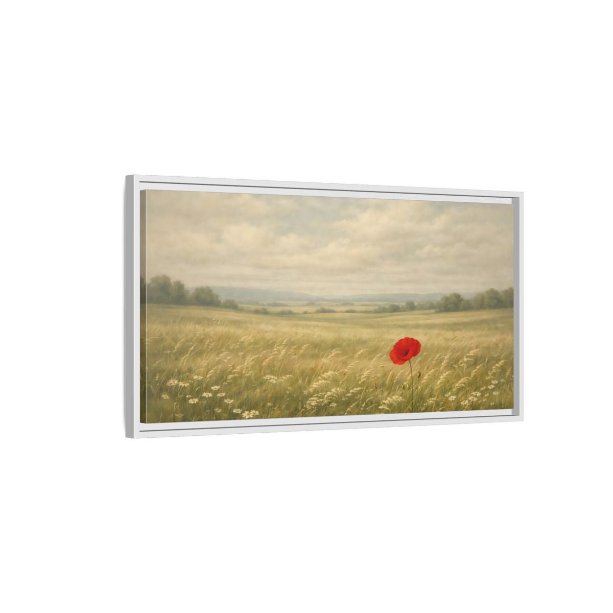 Landscape Nature Poppy Red Field - Framed Canvas Wall Art Print - YesArtYes