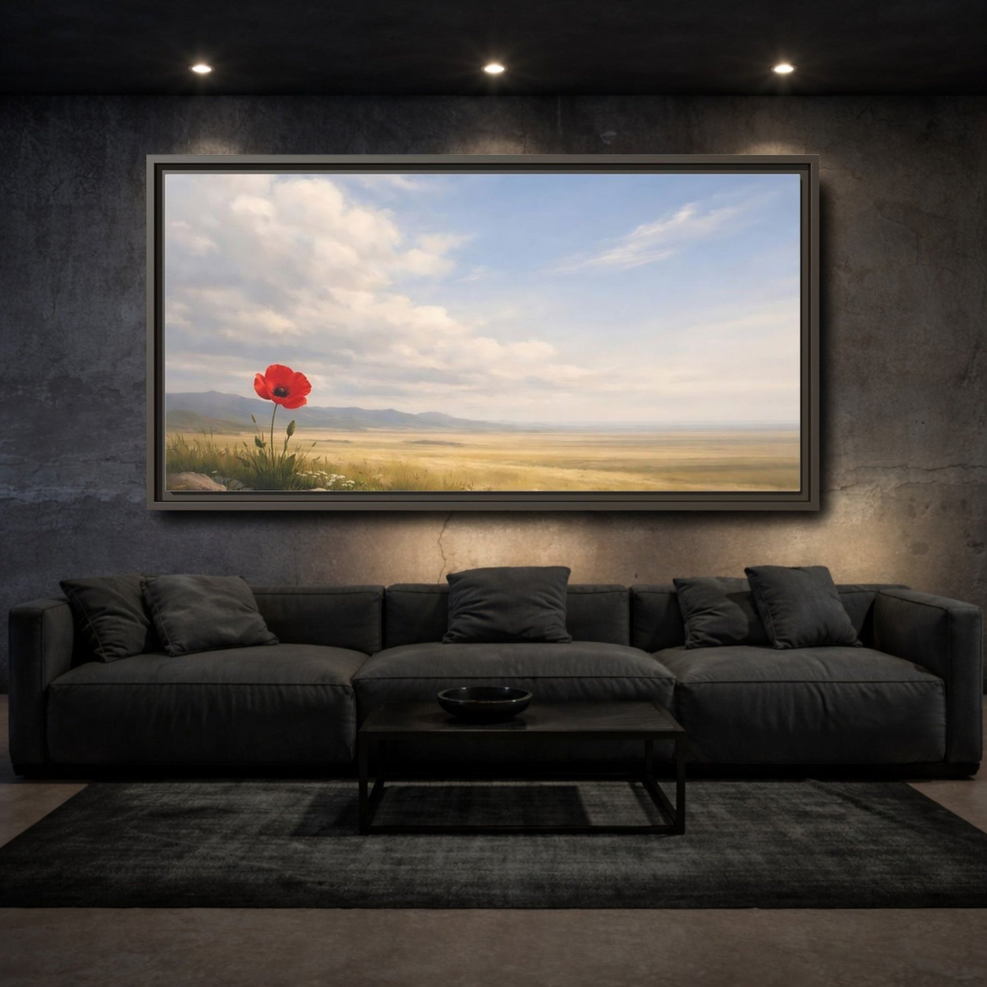 Landscape Nature Poppy Red - Framed Canvas Wall Art Print - YesArtYes