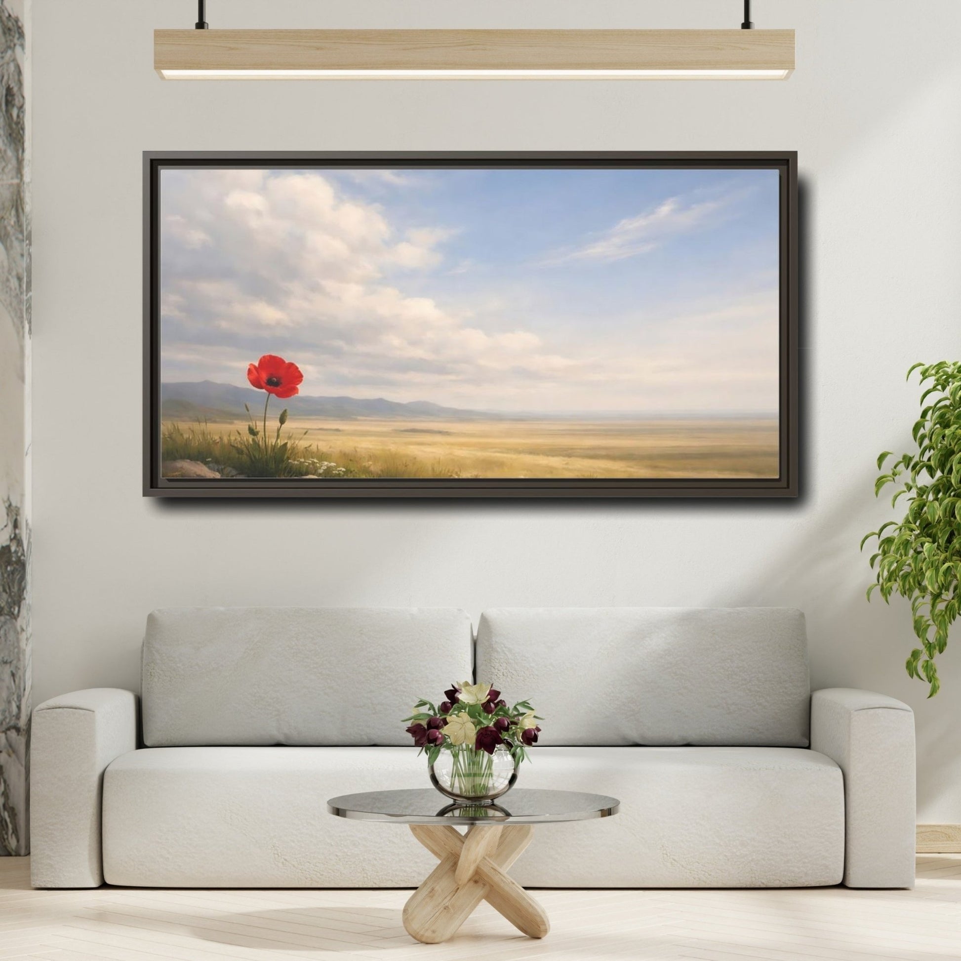 Landscape Nature Poppy Red - Framed Canvas Wall Art Print - YesArtYes
