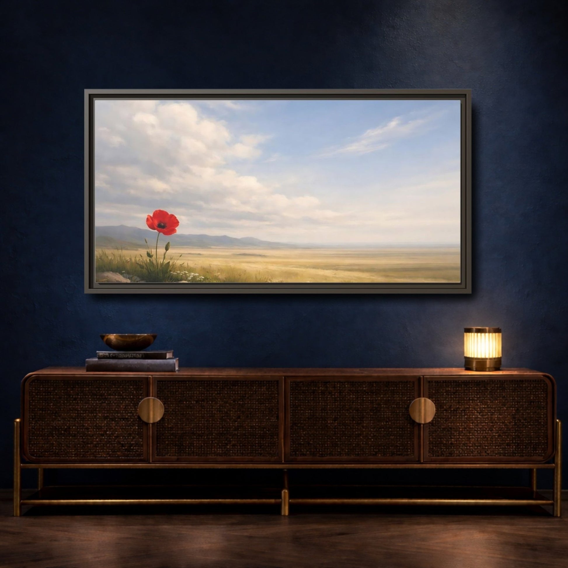 Landscape Nature Poppy Red - Framed Canvas Wall Art Print - YesArtYes