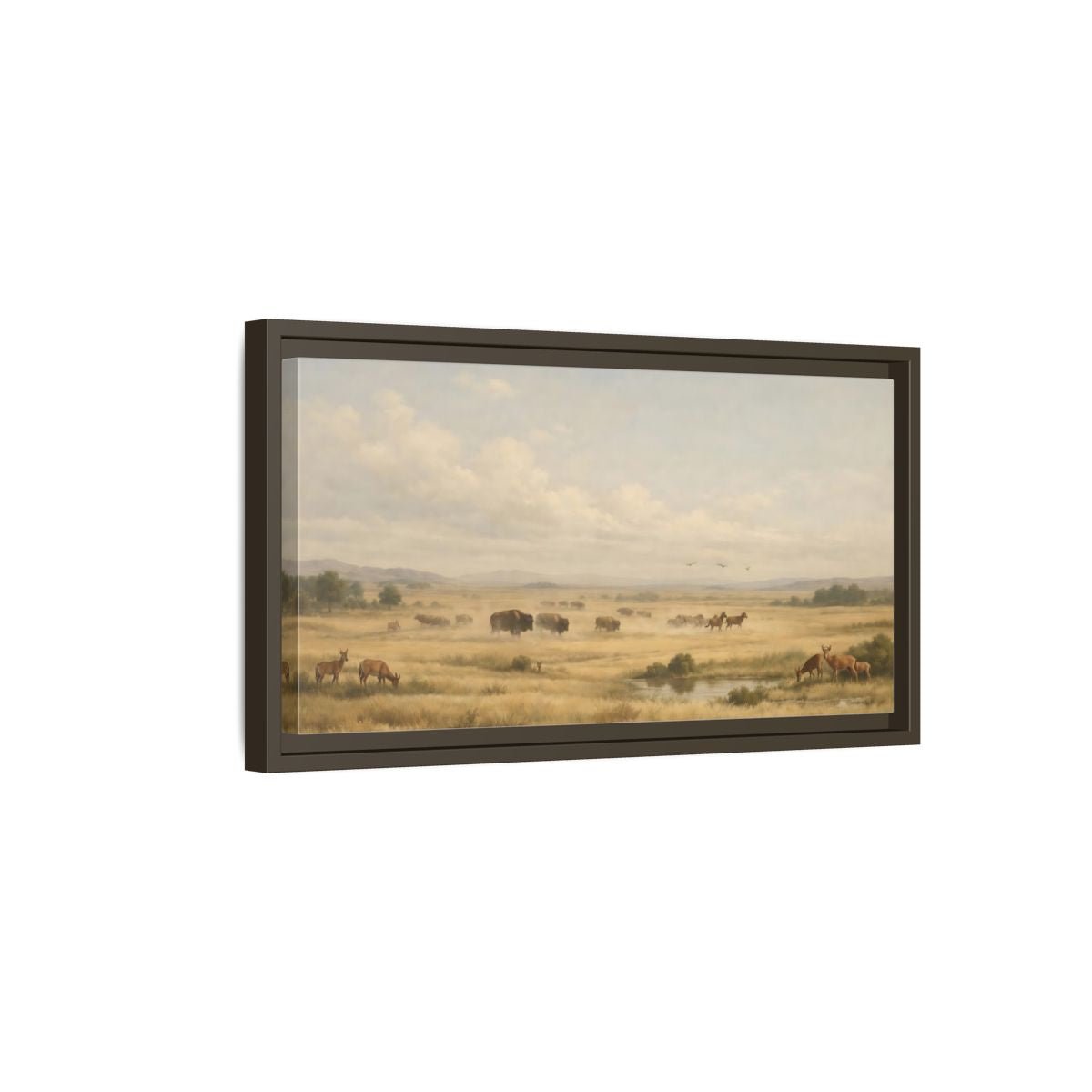 Landscape Nature Prairie Animals Golden - Framed Canvas Wall Art Print - YesArtYes