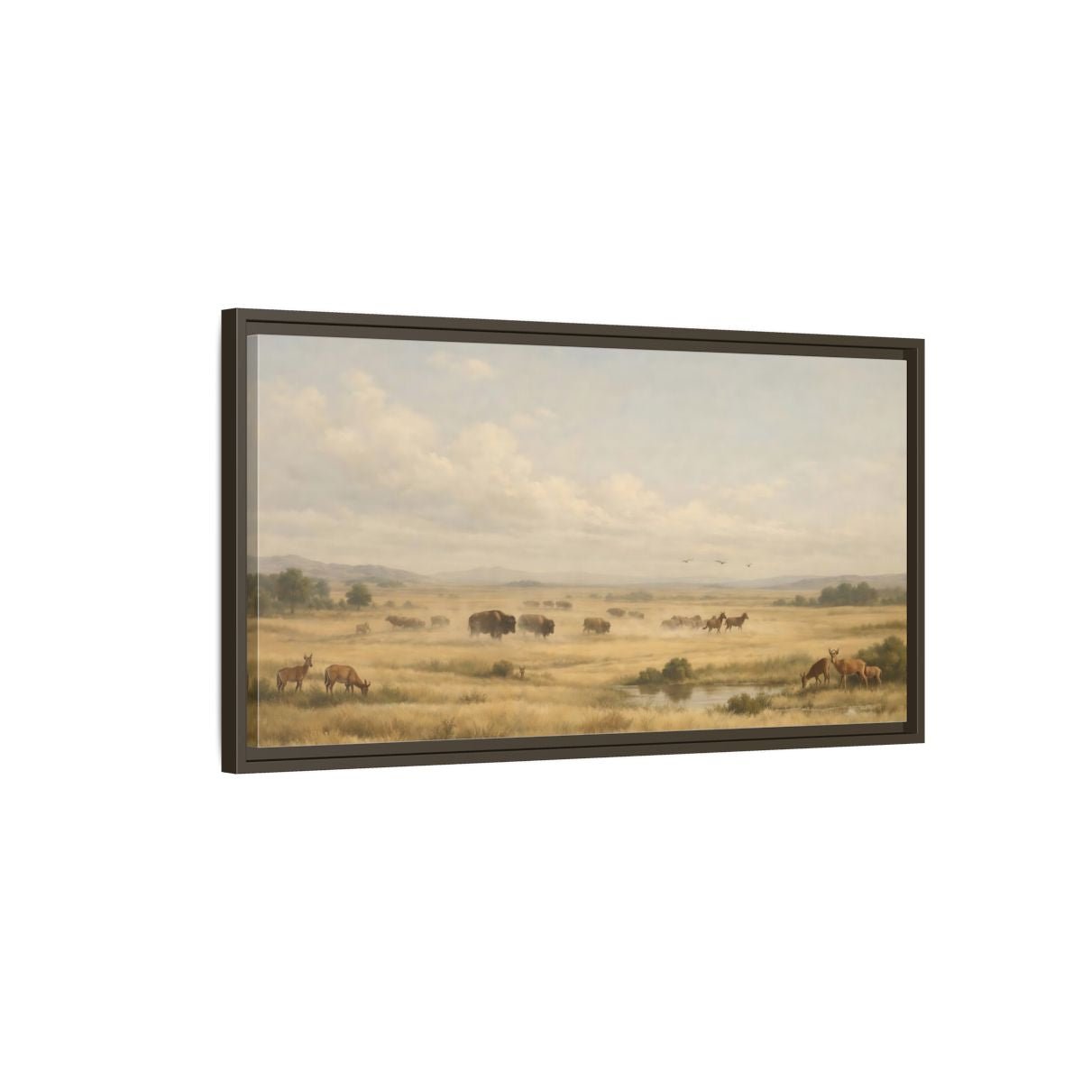 Landscape Nature Prairie Animals Golden - Framed Canvas Wall Art Print - YesArtYes
