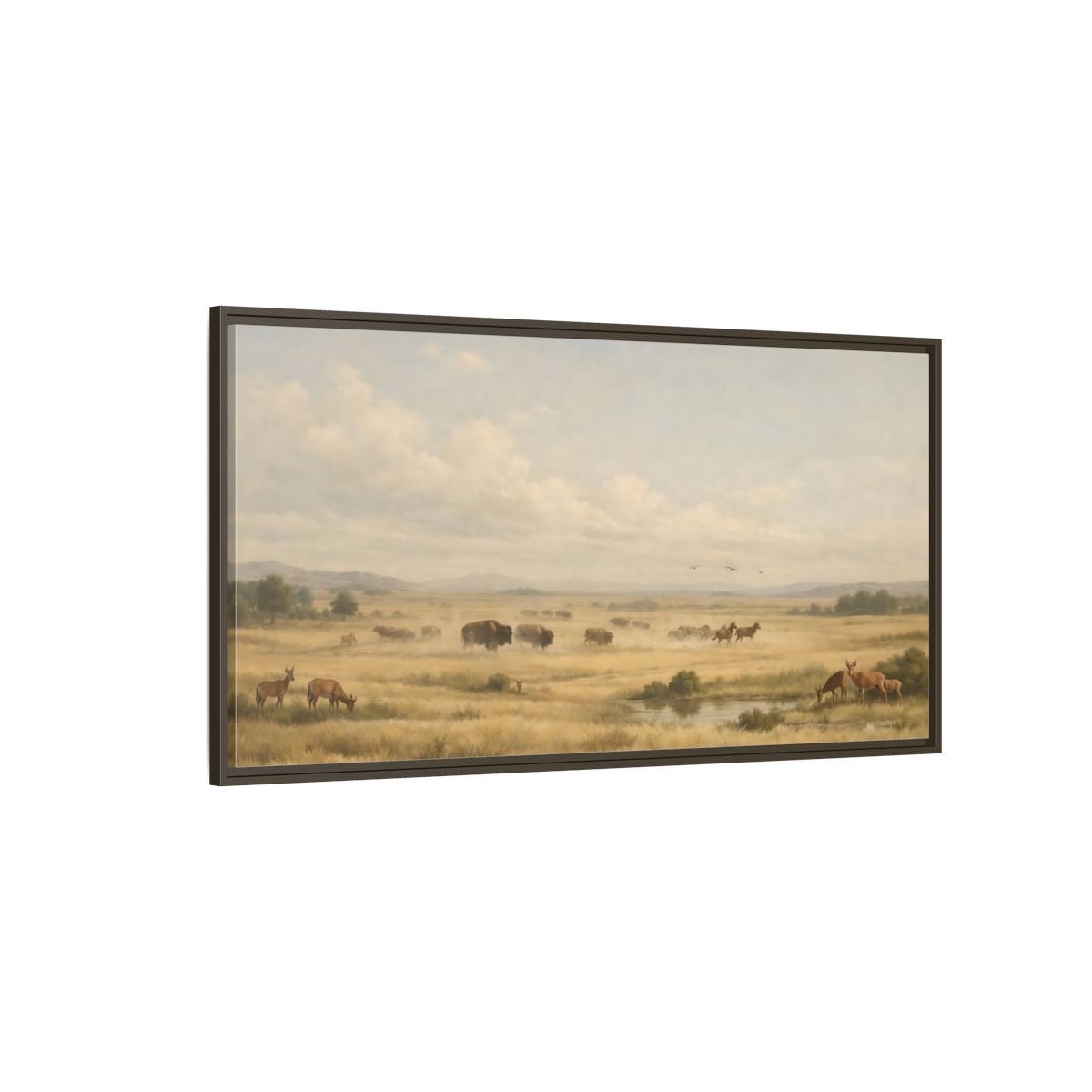 Landscape Nature Prairie Animals Golden - Framed Canvas Wall Art Print - YesArtYes