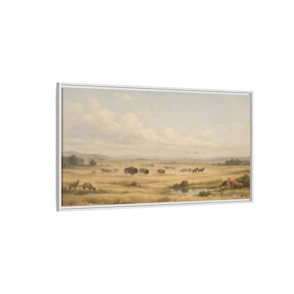 Landscape Nature Prairie Animals Golden - Framed Canvas Wall Art Print - YesArtYes