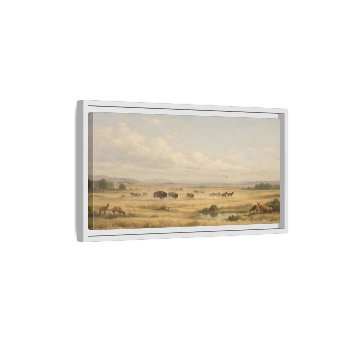 Landscape Nature Prairie Animals Golden - Framed Canvas Wall Art Print - YesArtYes