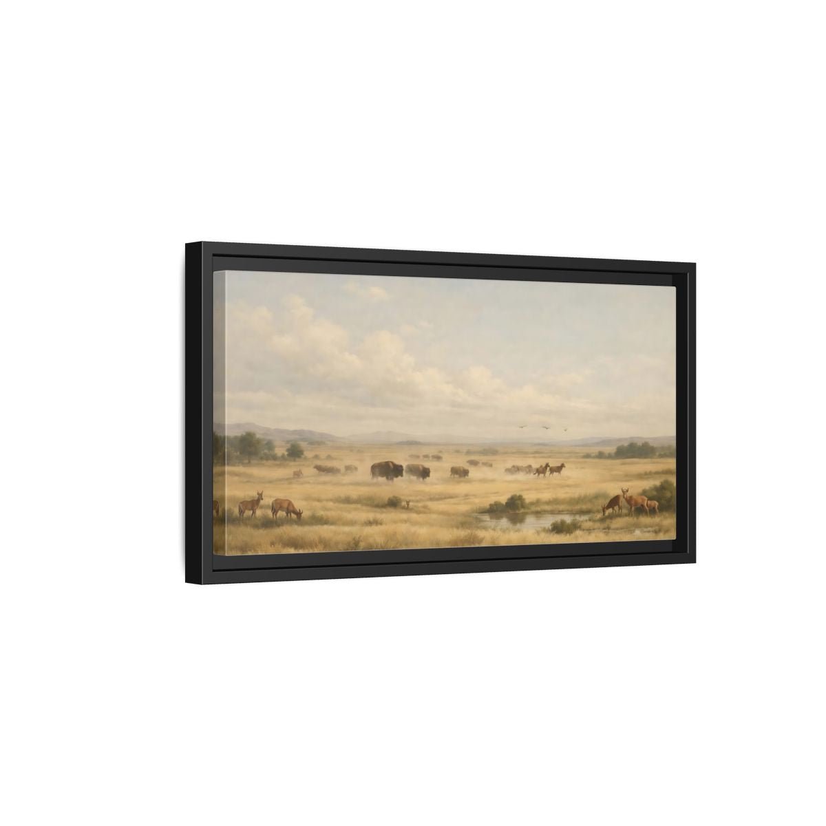 Landscape Nature Prairie Animals Golden - Framed Canvas Wall Art Print - YesArtYes