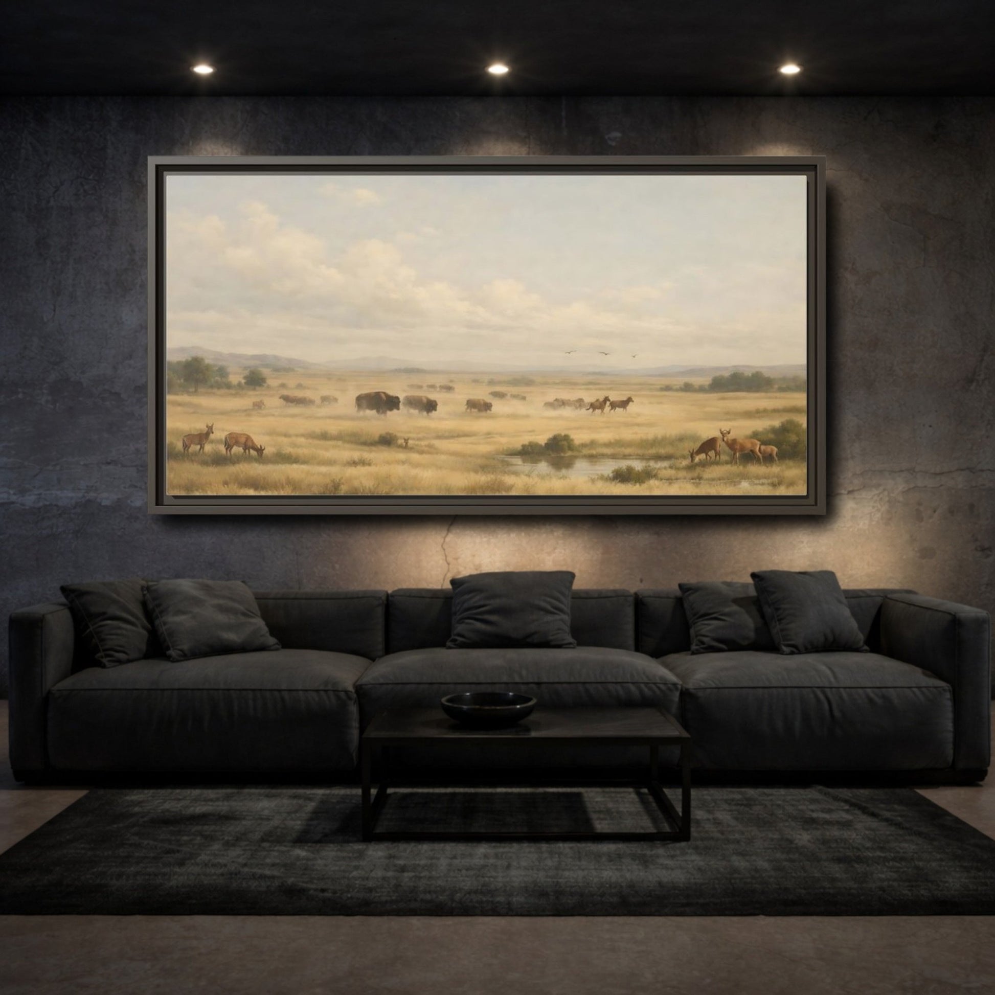 Landscape Nature Prairie Animals Golden - Framed Canvas Wall Art Print - YesArtYes