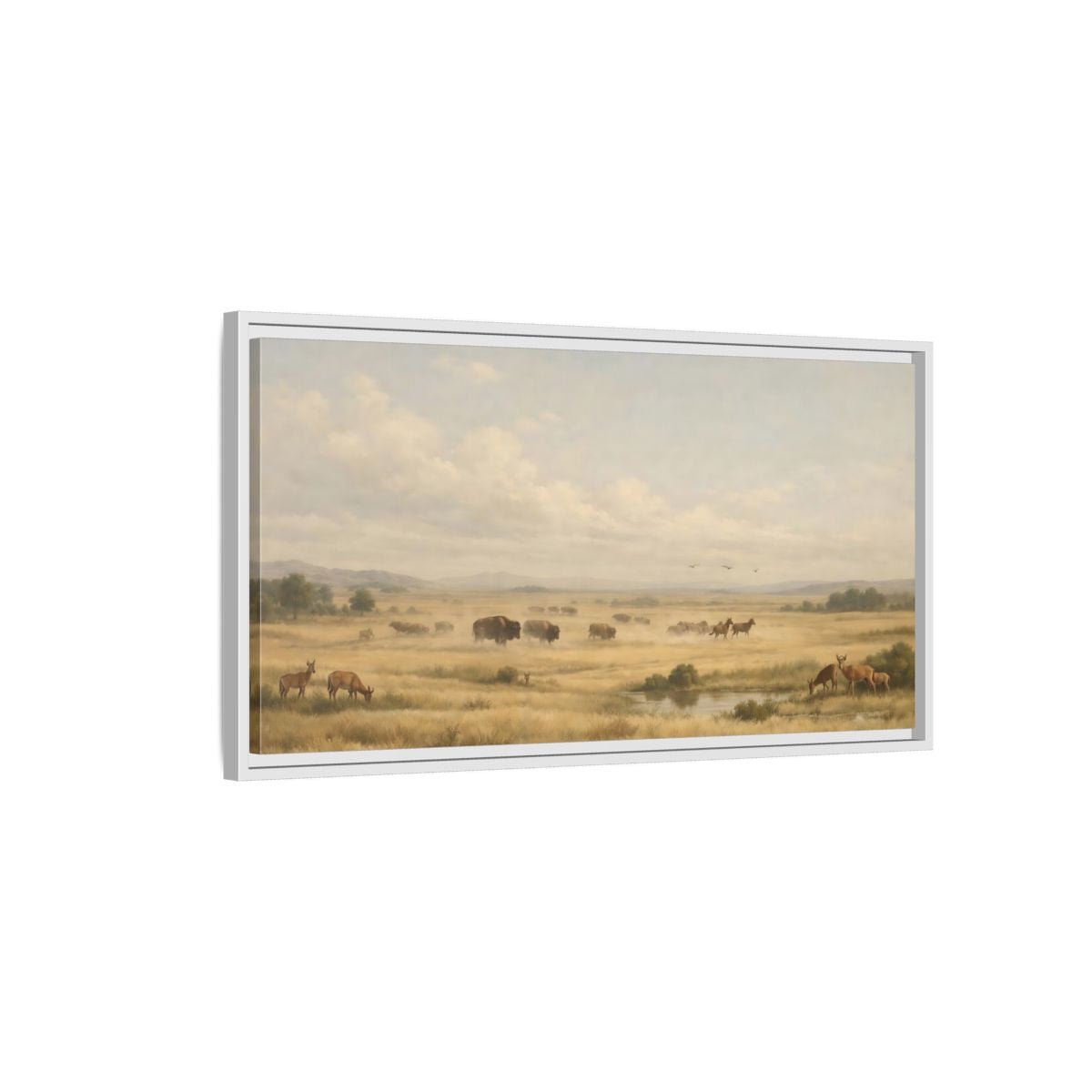 Landscape Nature Prairie Animals Golden - Framed Canvas Wall Art Print - YesArtYes