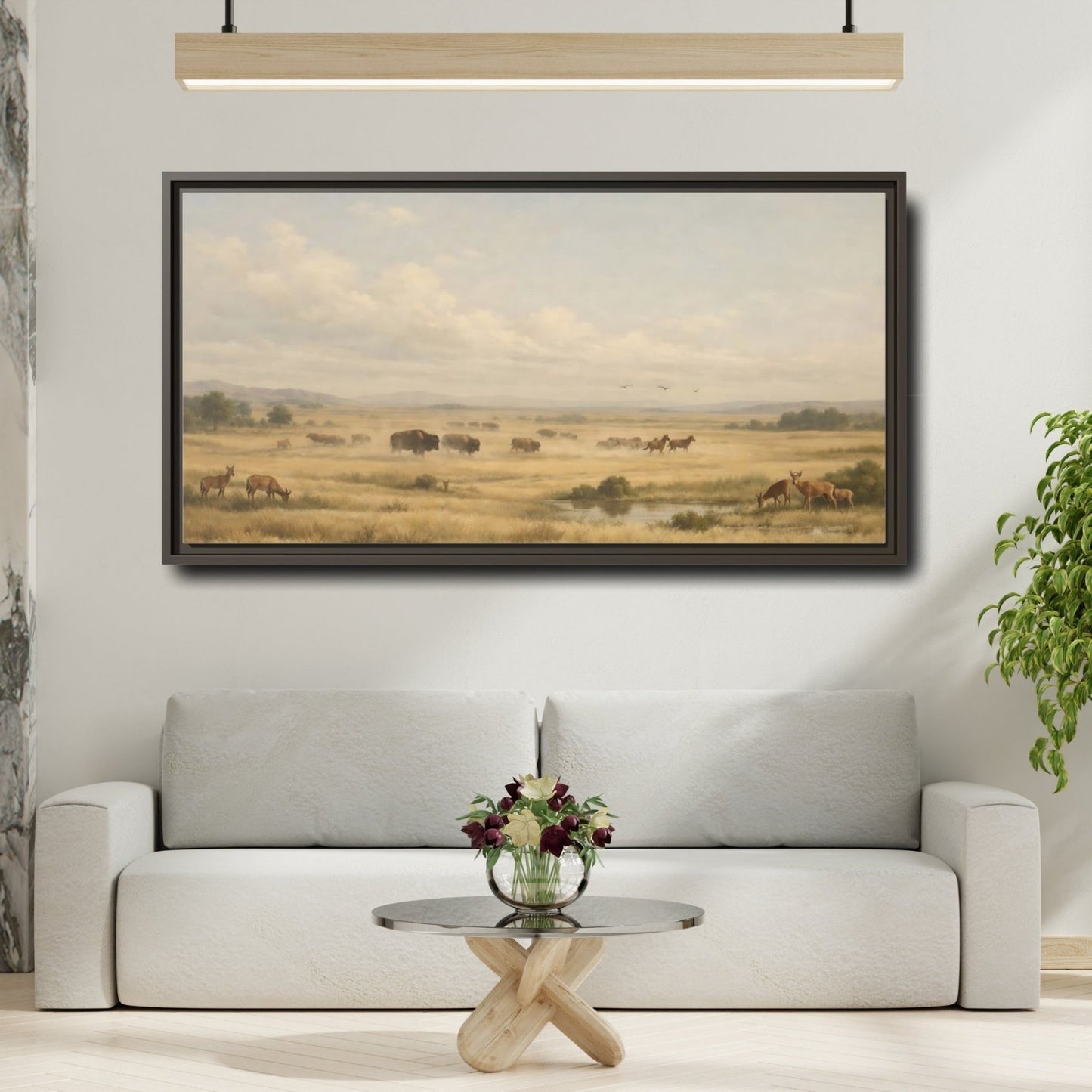 Landscape Nature Prairie Animals Golden - Framed Canvas Wall Art Print - YesArtYes