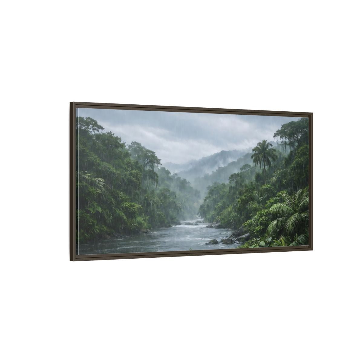Landscape Nature Rainforest River Green And - Framed Canvas Wall Art Print - YesArtYes