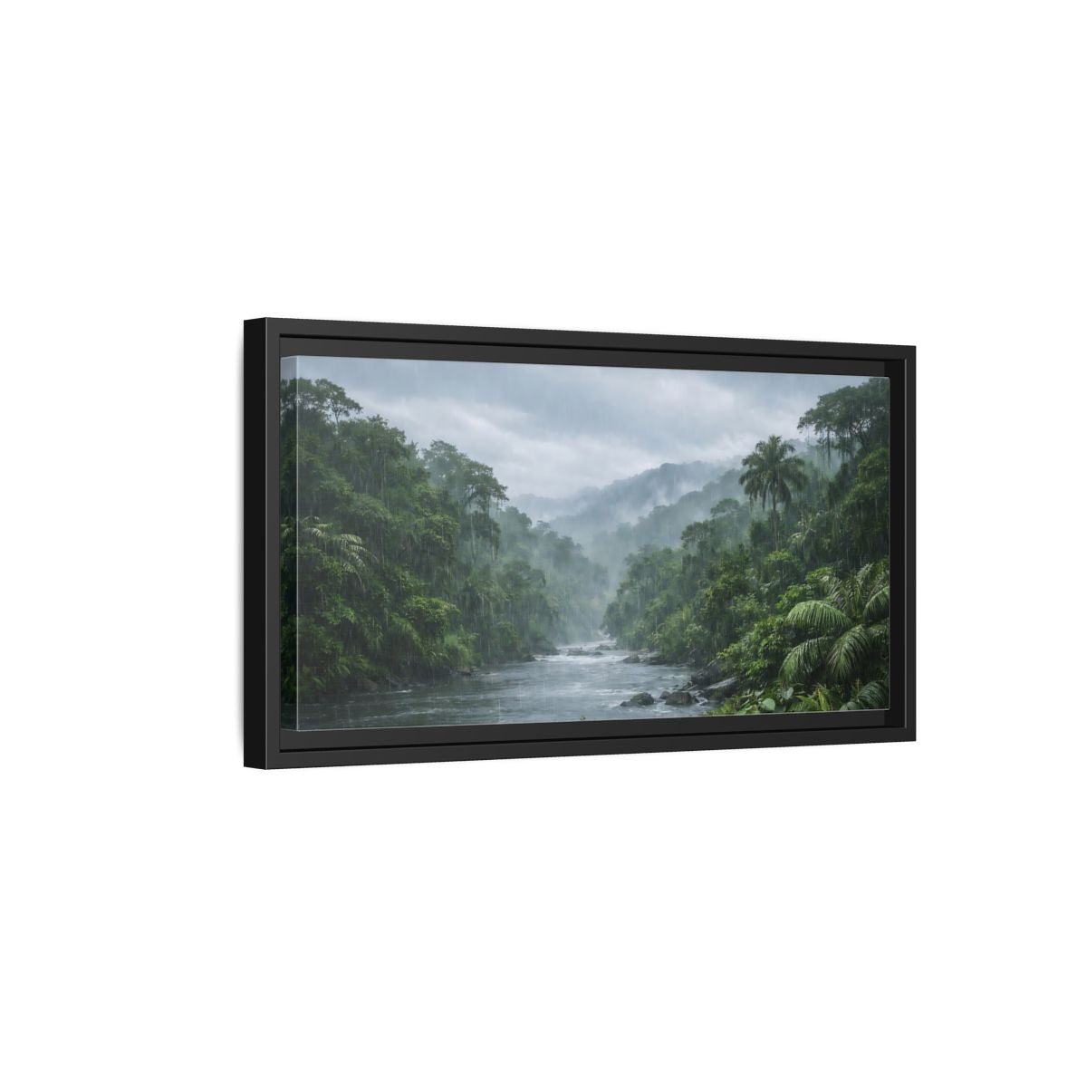 Landscape Nature Rainforest River Green And - Framed Canvas Wall Art Print - YesArtYes