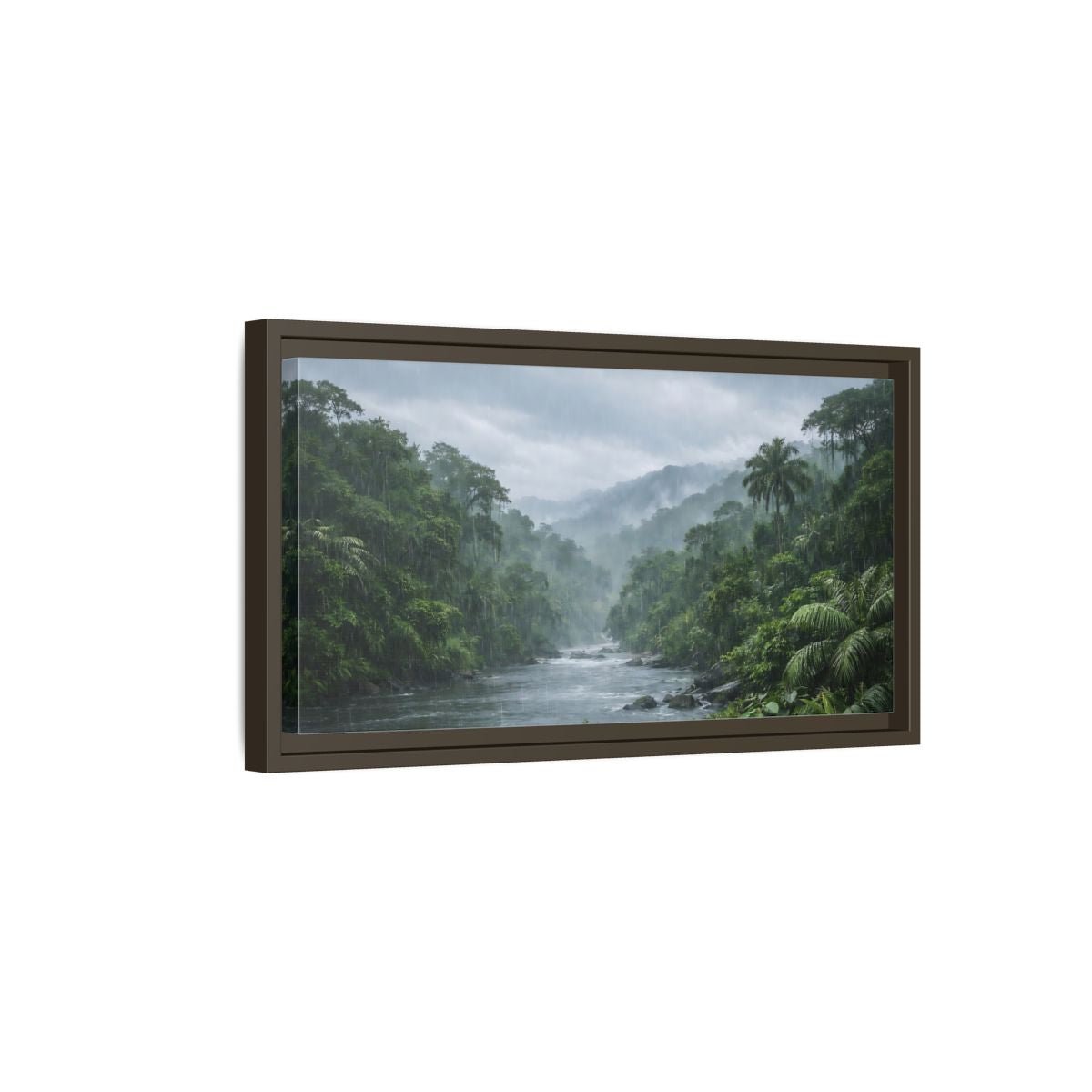Landscape Nature Rainforest River Green And - Framed Canvas Wall Art Print - YesArtYes