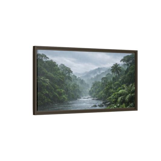 Landscape Nature Rainforest River Green And - Framed Canvas Wall Art Print - YesArtYes