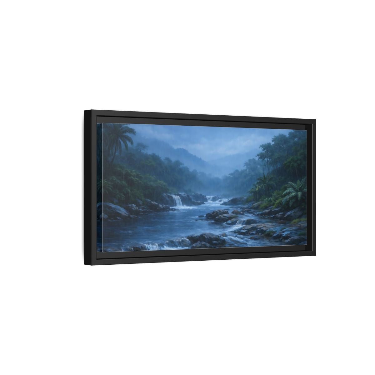 Landscape Nature Rainforest River Misty - Framed Canvas Wall Art Print - YesArtYes