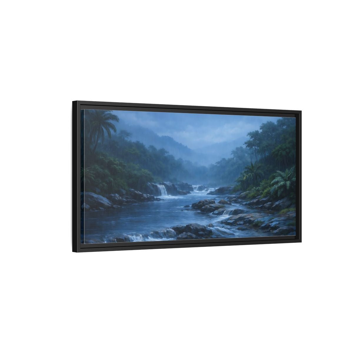 Landscape Nature Rainforest River Misty - Framed Canvas Wall Art Print - YesArtYes