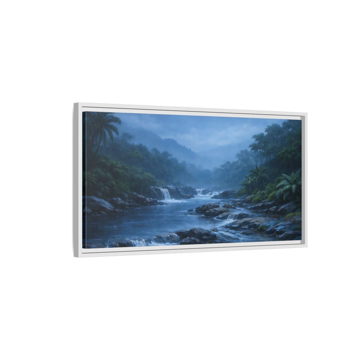 Landscape Nature Rainforest River Misty - Framed Canvas Wall Art Print - YesArtYes
