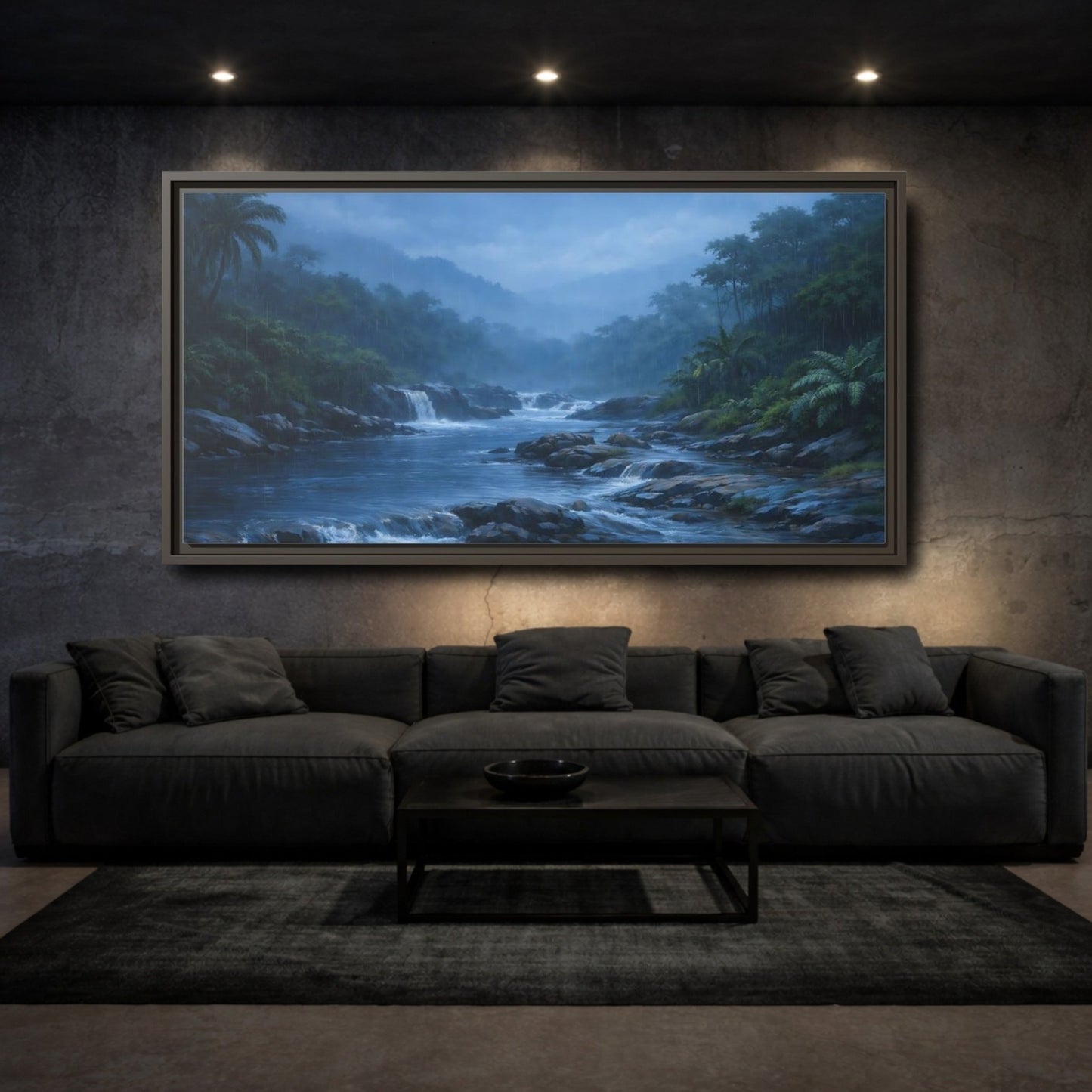 Landscape Nature Rainforest River Misty - Framed Canvas Wall Art Print - YesArtYes