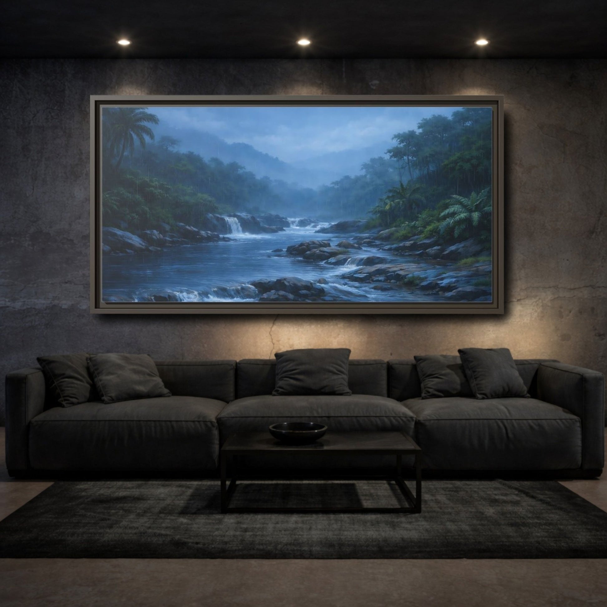 Landscape Nature Rainforest River Misty - Framed Canvas Wall Art Print - YesArtYes