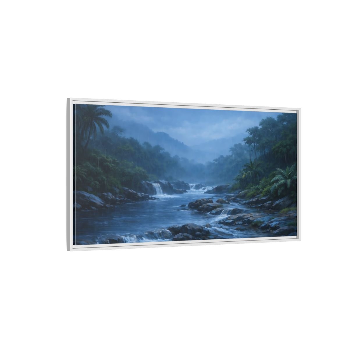 Landscape Nature Rainforest River Misty - Framed Canvas Wall Art Print - YesArtYes