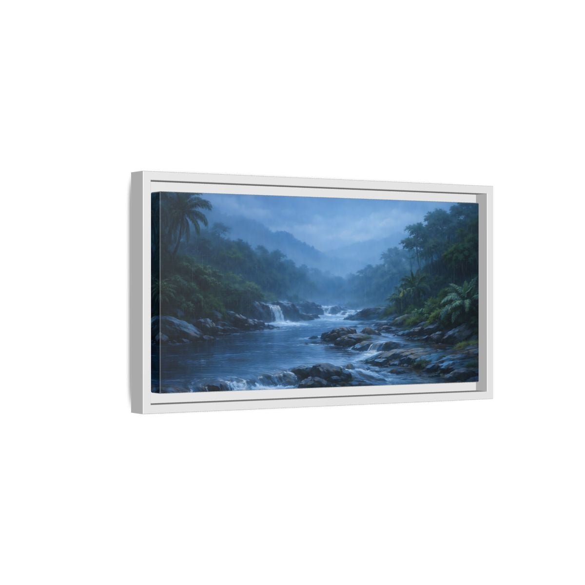 Landscape Nature Rainforest River Misty - Framed Canvas Wall Art Print - YesArtYes