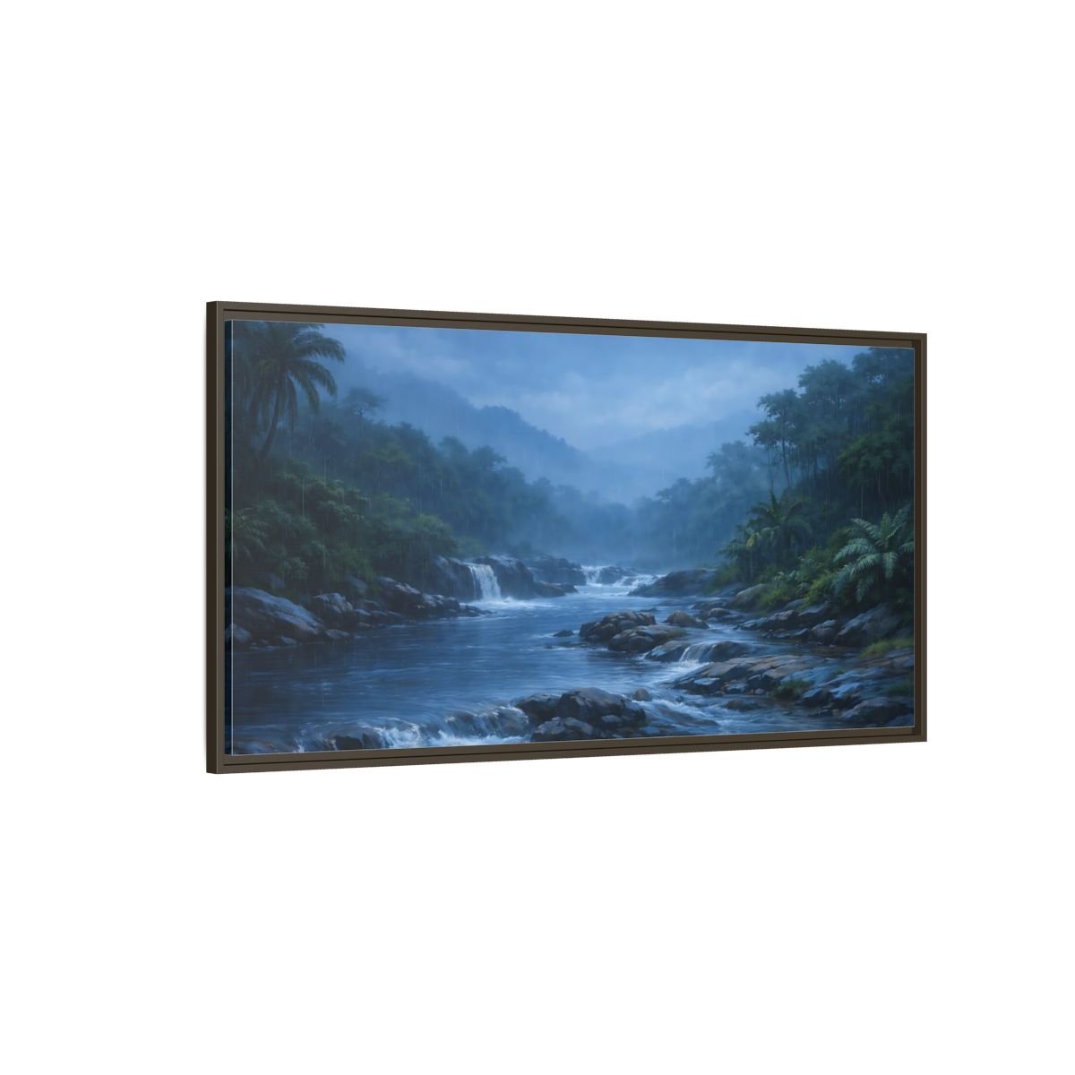 Landscape Nature Rainforest River Misty - Framed Canvas Wall Art Print - YesArtYes