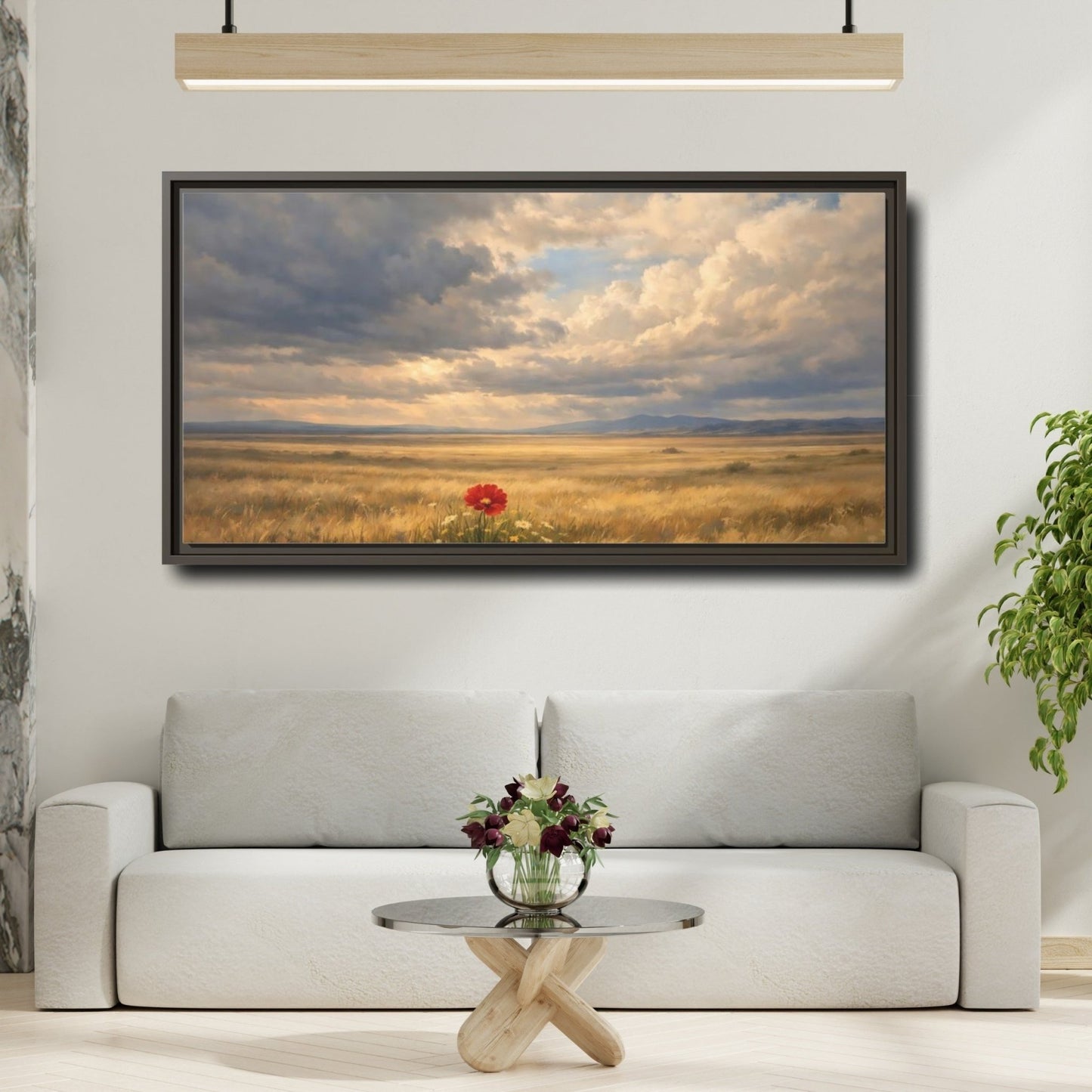 Landscape Nature Red Poppy Flower - Framed Canvas Wall Art Print - YesArtYes