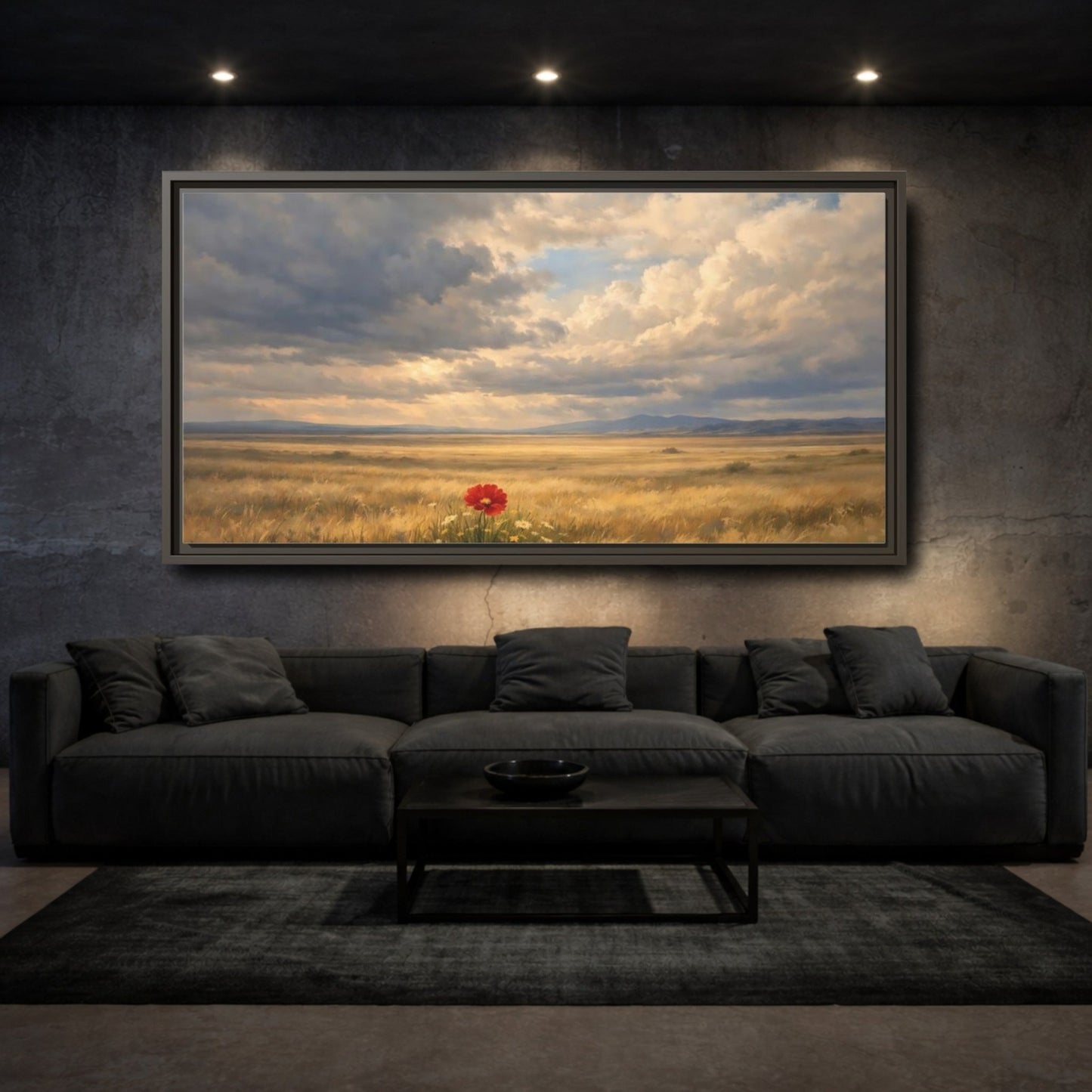 Landscape Nature Red Poppy Flower - Framed Canvas Wall Art Print - YesArtYes