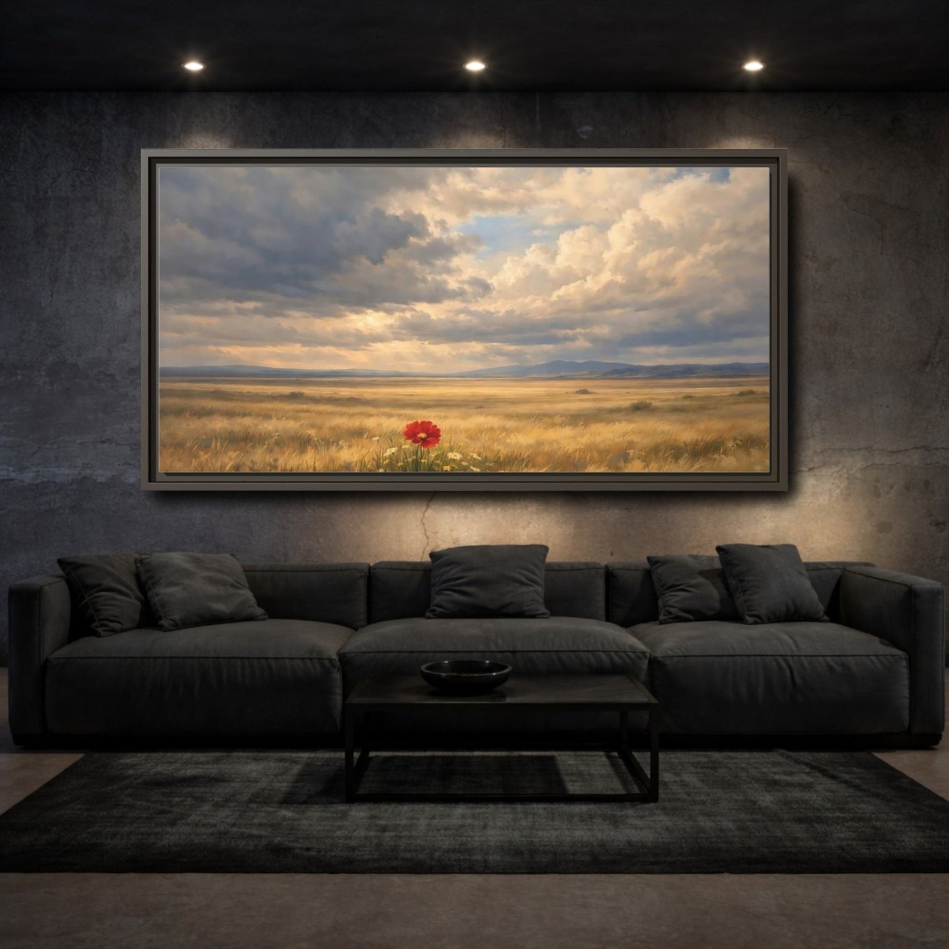 Landscape Nature Red Poppy Flower - Framed Canvas Wall Art Print - YesArtYes