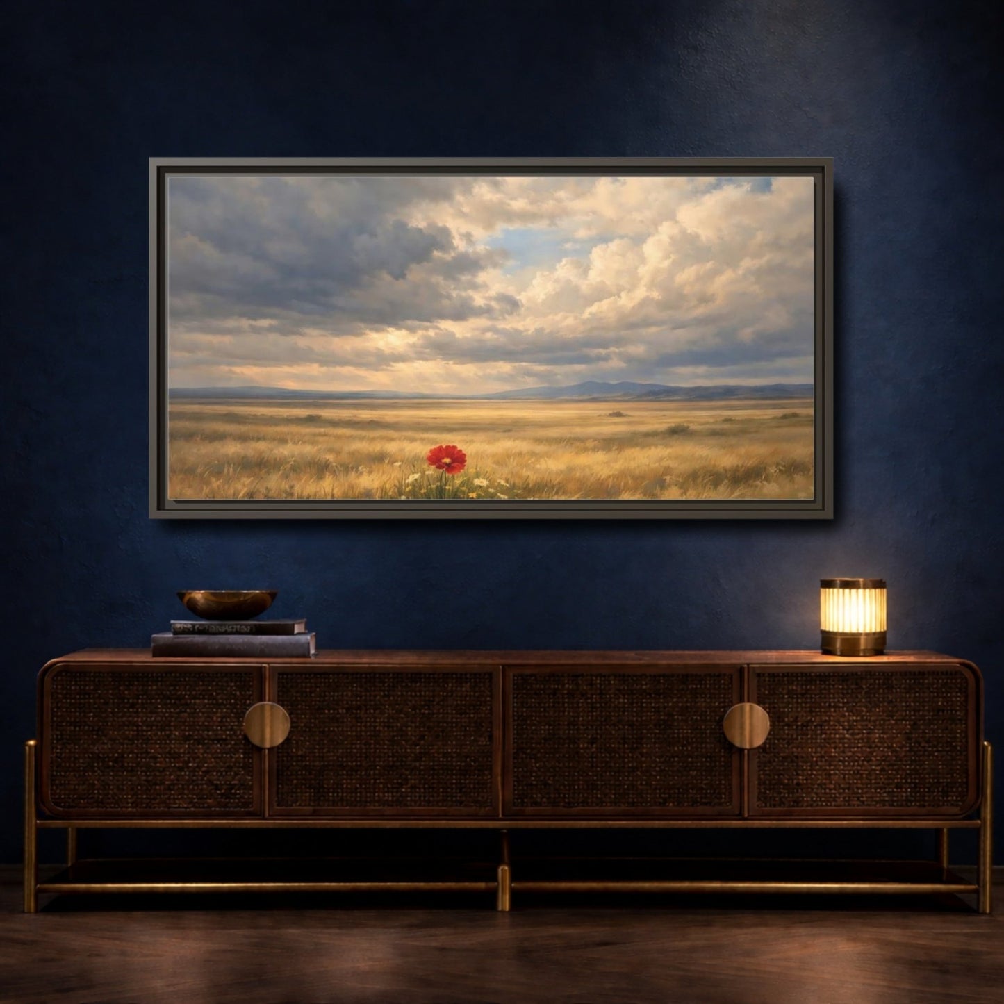 Landscape Nature Red Poppy Flower - Framed Canvas Wall Art Print - YesArtYes