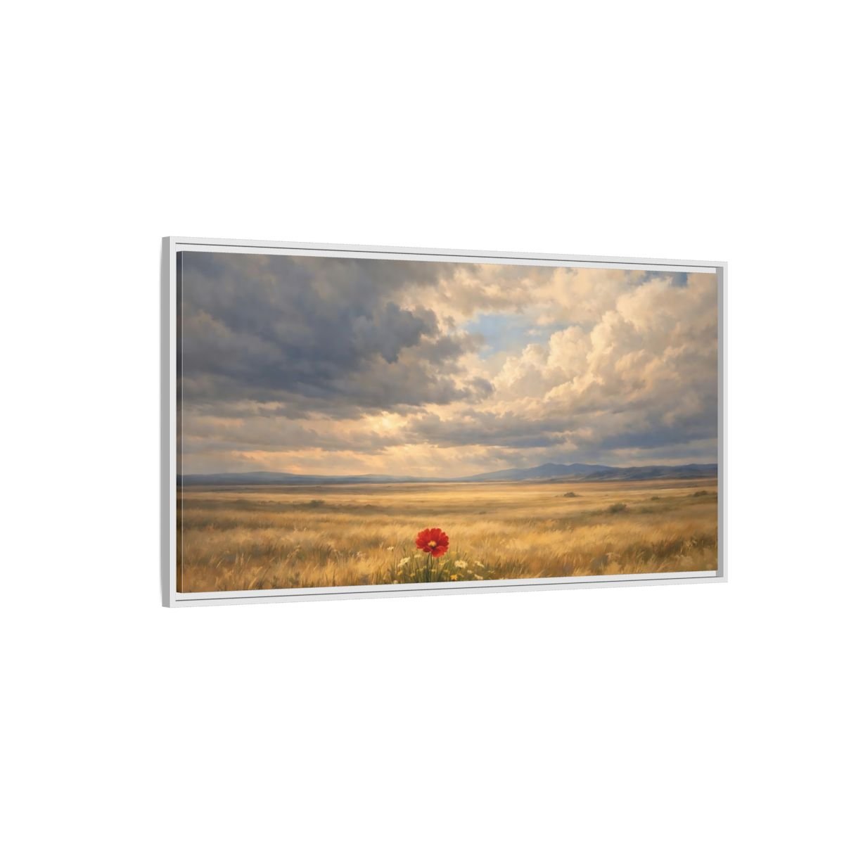 Landscape Nature Red Poppy Flower - Framed Canvas Wall Art Print - YesArtYes