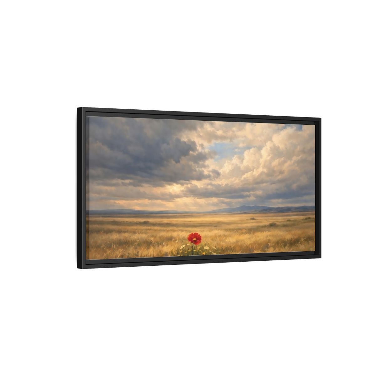 Landscape Nature Red Poppy Flower - Framed Canvas Wall Art Print - YesArtYes