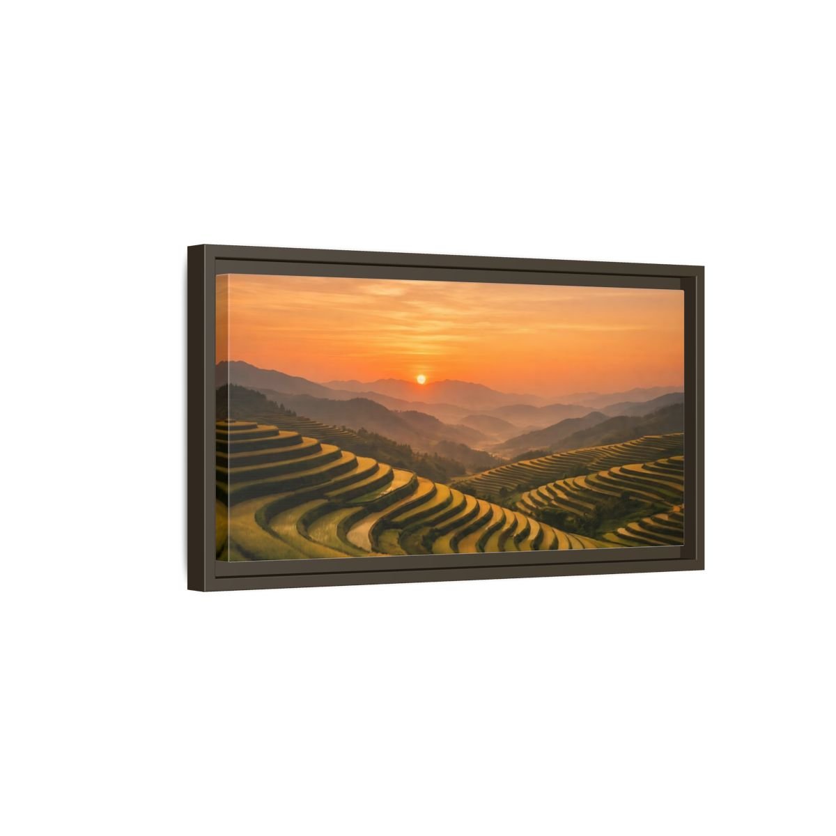 Landscape Nature Rice Terraces Golden Sunset - Framed Canvas Wall Art Print - YesArtYes